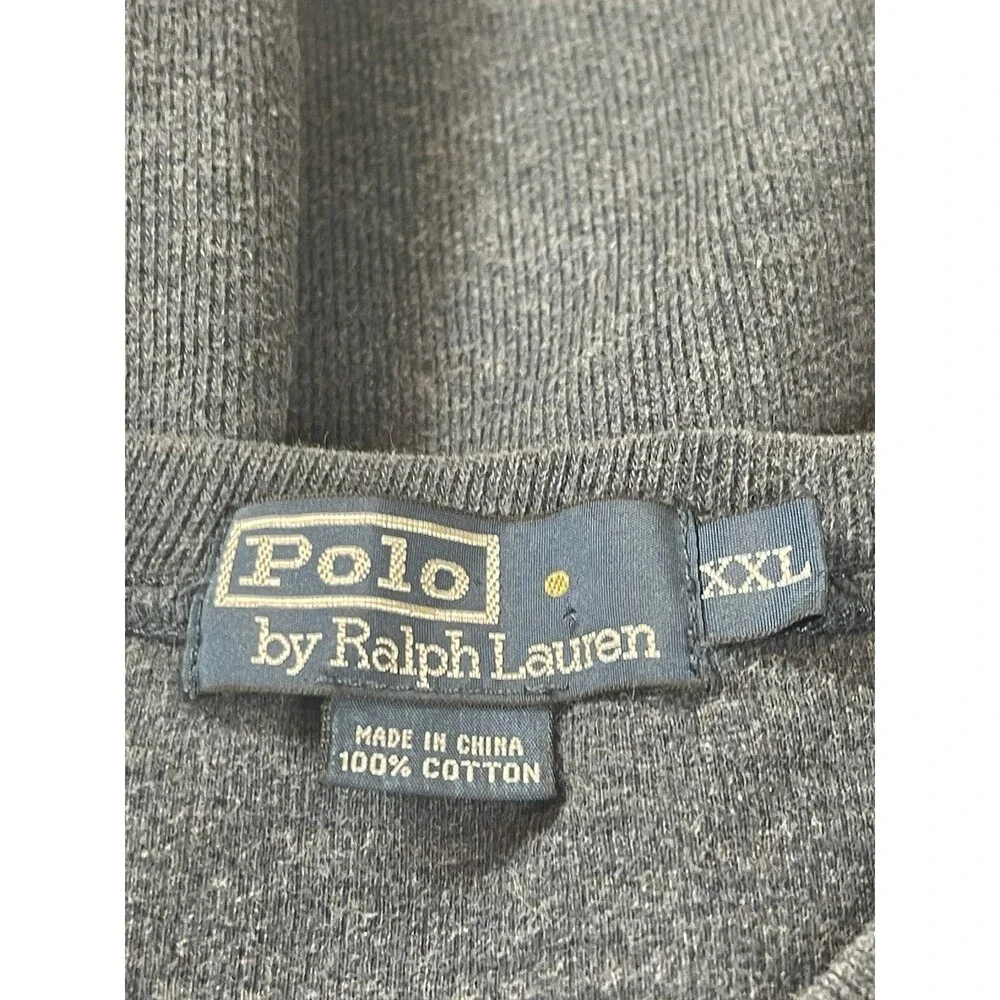 Polo Ralph Lauren XXL V-neck Blue Heavy Ribbed Sweatshirt 100% Cotton Logo